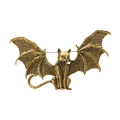Vintage bat-winged cat brooch in antique gold finish for men's suit accessory - Antique Gold