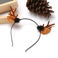 Christmas reindeer antler headband with brown plush ears and black pom poms for women - Black Mink Fur Antlers Brown