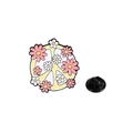 Épingle émaillée signe de paix jaune avec marguerites roses et fermoir en caoutchouc noir - Style de Signe de Paix Floral (CZ0747-2)