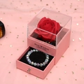 Pink double-layer jewelry box with red rose and crystal bead bracelet in a drawer - Pink Box/Iridescent