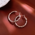 Dettaglio di orecchini a cerchio argentati con texture martellata su sfondo di seta lucida - Cerchi con Vite Argento / Argento
