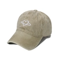 Detail of vintage washed khaki baseball cap featuring white heart planet embroidery - 58cm / Khaki