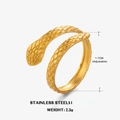 18K gold plated snake ring made of stainless steel with adjustable open design - Snake Style (ZN139G) / Gold