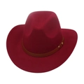Red felt cowboy hat with brown leather band and metallic studs for men and women - One Size / Burgundy