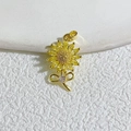 Gold plated sunflower pendant with yellow cubic zirconia and bow detail charm - Gold Sunflower