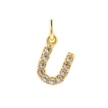 Vintage pearl necklace pendant with gold letter U and pave set cubic zirconia stones - Letter U Pendant / Gold