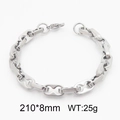 Bracciale a catena industriale in acciaio inossidabile argento da 210mm x 8mm di larghezza - Catena a Naso di Maiale (KB1862237-Z) / 8mm / Color Acciaio