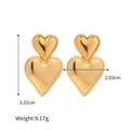 Polished gold double heart stud earrings in stainless steel with measurement details - All Gold Heart Style / Gold