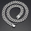 Collana cubana a rombi in argento con strass scintillanti stile hip hop di lusso - 50cm / Fibbia a Barba di Drago Argento