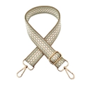 Adjustable wide woven bag strap with green gradient geometric patterns and gold clips - Silver Clasp / Khaki Green
