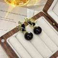 Elegant black pearl earrings with golden leaf design and micro-inlaid stones in a jewelry box - 36# Crystal Leaf Black Pearl Stud Earrings