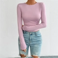 Slim fit light purple long sleeve knit top with round neck for women in Y2K style - XL / Purple