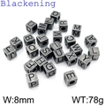 DIY Retro Schwärzung Silber Quadratische Alphabet Perlen 8mm Metallbuchstaben für Schmuck - Buchstabe A / Mattschwarz