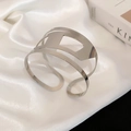 Minimalist polished silver hollow wide cuff bracelet with adjustable open design - Silver Geometric Hollow Wide Cuff Style