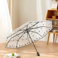 Clear umbrella with black cat patterns featuring an automatic handle on wood floor - Spliced - Black Cat / Folding Umbrella / Automatic