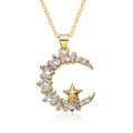 Ethnic style moon and star pendant necklace with cubic zirconia in gold plating - Crescent Embracing Star (D006)