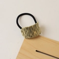 Elastic hair tie featuring a polished gold alloy ring with vertical pleated texture - 31# Striped Scorched Gold