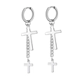 Silver chain earrings with double cross pendants in a punk rock style for men and women - Style 14 Silver Single