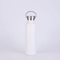 Minimalist matte white stainless steel vacuum insulated bottle with portable metal handle - White (Steel Lid)