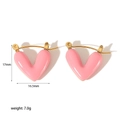 Pink heart-shaped earrings in 18K gold plated stainless steel, 17mm size - Pink Style (TE6389-PK)