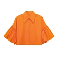 Camisa naranja brillante con mangas abullonadas para mujer, presentación plana elegante - Naranja