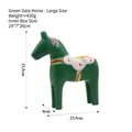 Handcrafted dark green Dala horse ornament with colorful folk patterns, size 23.5x23.5cm - Green Horse - Large