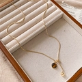 Collana a Y dorata con pendente occhio di tigre e perla in metallo lucido per donna - Collana a strappo con ciondolo con perline a semicerchio in occhio di tigre - circonferenza circa 72 cm