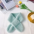 Kids plush mint green rabbit fur scarf with cute cross design for winter warmth - Plain Light Green (No Cartoon)