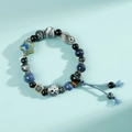 Handcrafted Jingdezhen ceramic beaded bracelet with star charm and adjustable blue cord - Blue Tone Ceramic Rope Style (1598-03) / Blue Tone