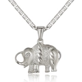 Detail view of silver elephant pendant with matte finish and fine textured engraving - White Gold