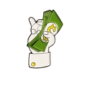 Cartoon Emaille-Anstecknadel mit einer Hand, die grüne Dollarscheine hält und Manschettenknopf - Hand mit Geldscheinen