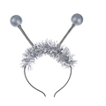 Diadema de antena alienígena plateada con bolas de purpurina y oropel metálico - Plateado