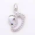 Silver baby footprint pendant with micro-paved cubic zirconia for DIY jewelry making - White Gold Mini Footprint (M619696-White Gold)
