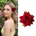 French vintage hair clip featuring a delicate red rose design for elegant styling - French Retro Rose Hair Clip / Burgundy