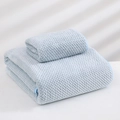 Light blue 2-piece soft coral fleece towel set with textured waffle weave design - Towel 35*75cm / Pineapple Grid Diamond Blue