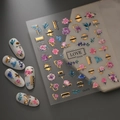 5D embossed floral nail art stickers with gold foil accents and realistic flower designs - Gilding Realistic Rose Flowers (CO-272)