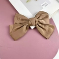Elegant champagne gold satin bow hair clip with a French retro style for women - Tea Brown (Spring Clip)