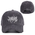 Cappellino da baseball in velluto a coste grigio con ricamo gotico, vista fronte retro - Regolabile / grigio scuro