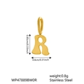 Polished gold stainless steel 'R' letter charm with dimensions and weight specs - Letter R