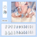 Blue glitter press-on nails with 3D puppy design, blue bows and sparkling rhinestones - Blue Silver Glitter Cartoon Dog Style (ZTD-0105)