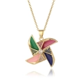 Macro detail of a colorful zircon windmill pendant necklace with gold plating - Colorful Windmill Style (D780)