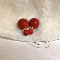 Elegant red double pearl stud earrings with gold metal accents in a vintage style - Red Double Bead Style (Steel Pin)