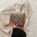 Brown monogram small square bag with golden chain strap and metallic buckle - Khaki