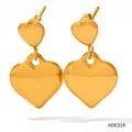 Golden double heart drop earrings in polished stainless steel minimalist jewelry - Gold (KDE314)