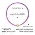 Detail view of purple natural stone beaded necklace with stainless steel size specifications - Purple Round Beaded Style (YYN025374)
