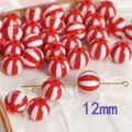 DIY jewelry 12mm round acrylic beads with red and white macaron stripe pattern - 12mm / Red