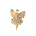 Vintage gold ballet dancer brooch with pink enamel wings and sparkling rhinestones - Pink Fairy