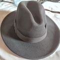 Dark grey wool felt fedora hat with rolled brim and matching satin ribbon band - M(56-57cm) / Dark Gray Dimple Top Hat / Dark Gray