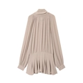 Elegant beige high-neck pleated chiffon top with long sleeves and ruffled hem on white background - XS / Apricot
