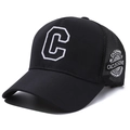 Casquette trucker noire avec broderie C blanche et panneau arrière en filet - Noir avec Broderie Lettre C Blanche